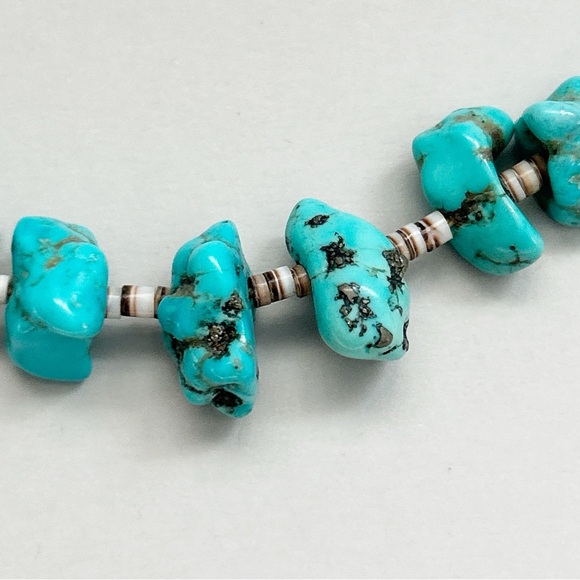 Vintage Southwestern Turquoise Nugget Heishi Sterling Silver Necklace - Picture 9 of 10